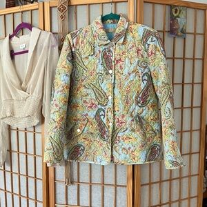 Kate Hill Petite Small Quilted Rainbow Paisley Blazer Overcoat